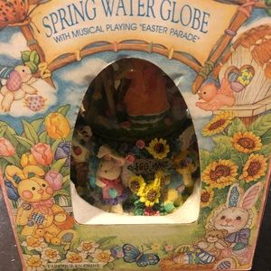 NEW Easter Spring Water Globe Musical "Easter Parade" Egg Shaped Rabbits.